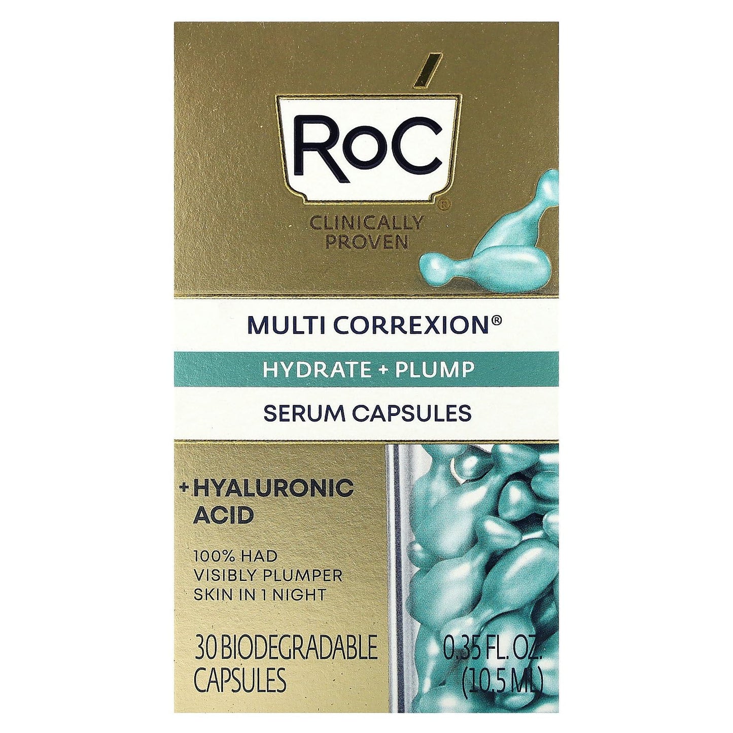 Multi Correxion, Hydrate + Plump, Night Serum Capsules, Fragrance-Free, 30 Biodegradable Capsules, RoC Y
