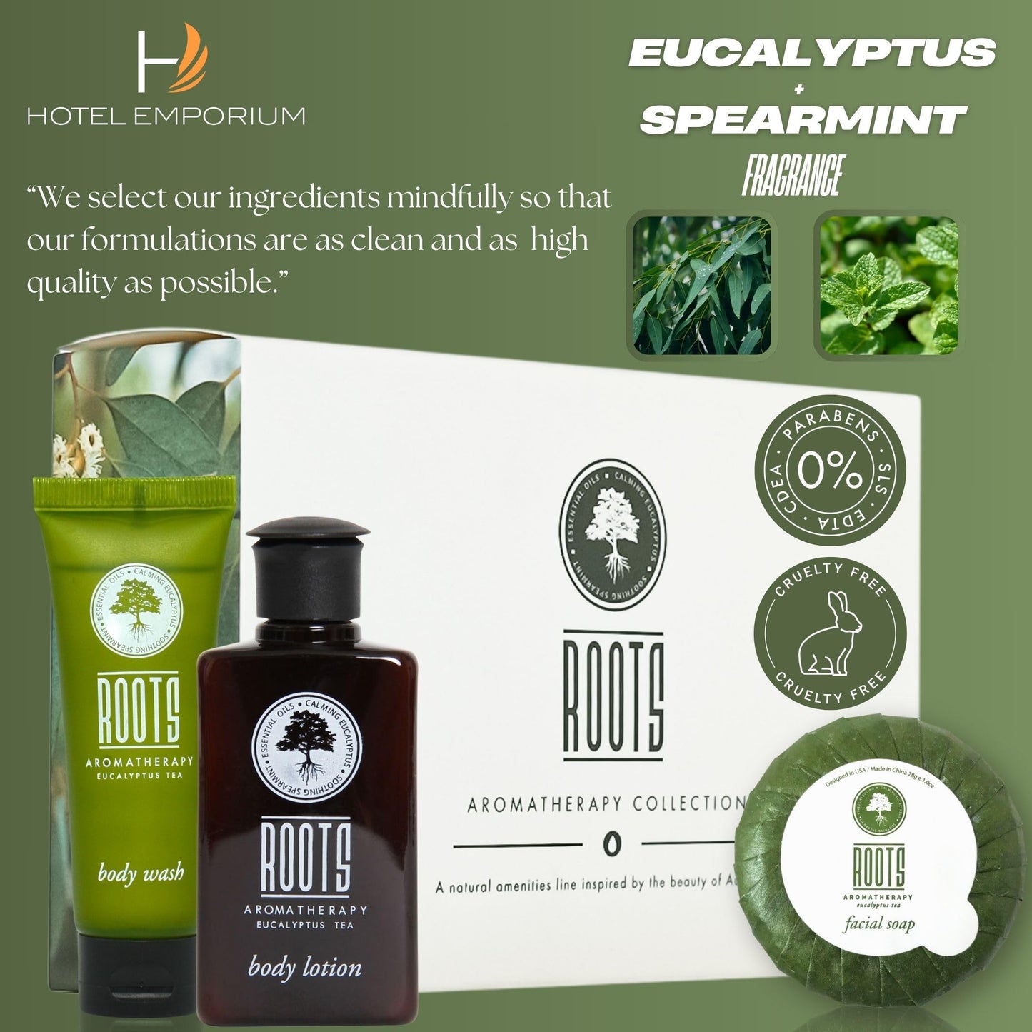 ROOTS AROMATHERAPY Travel+Essentials Shampoo and Conditioner Sets Body Wash Lotion & Soap,Guest Bathroom Essentials Toiletries Kit Bulk Mini Set Kits