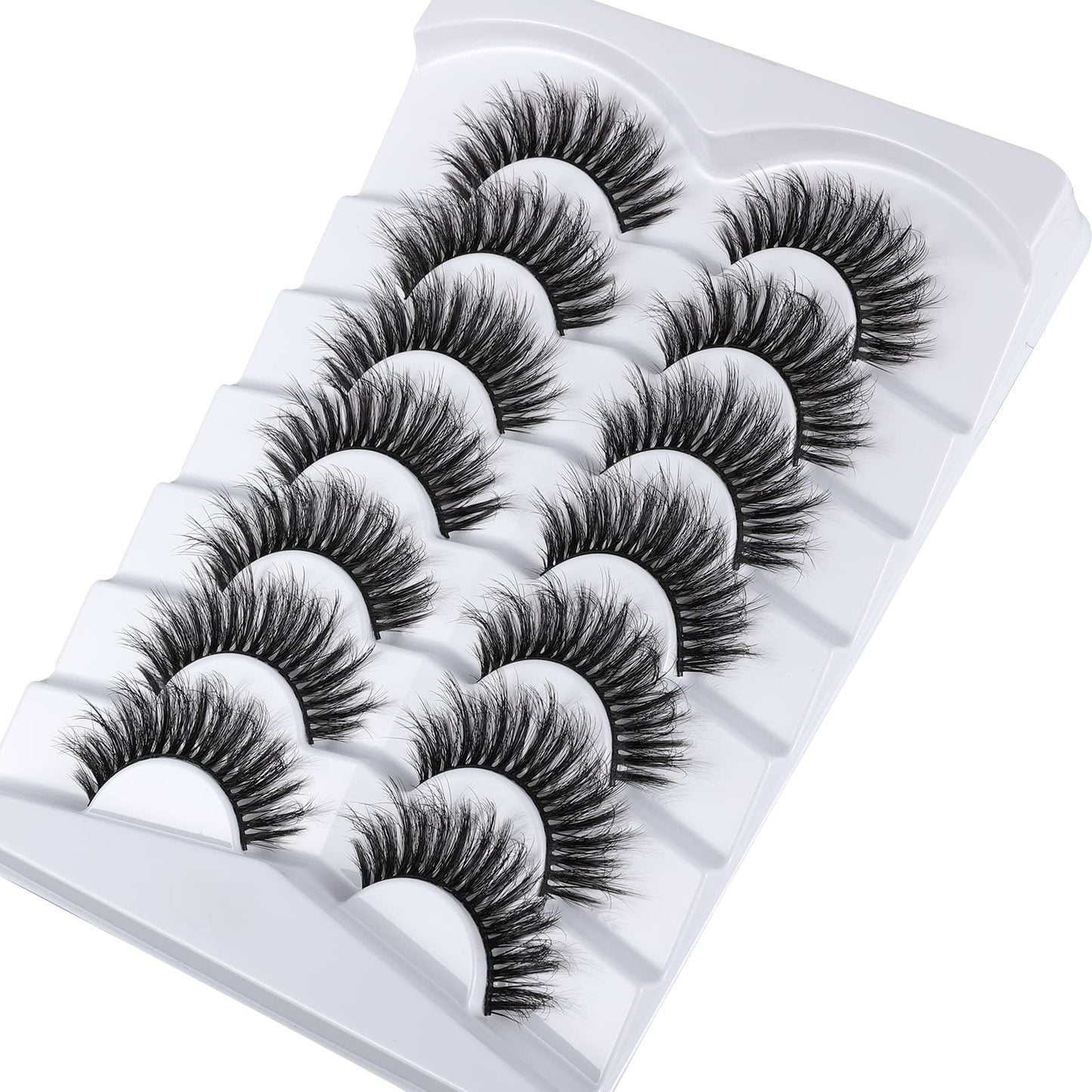 Mebver 8D Fluffy Lashes False Eyelashes Wispy Faux Mink Lashes Light Weight Fake Eyelashes Cat Eye Lashes 7 Pairs Pack