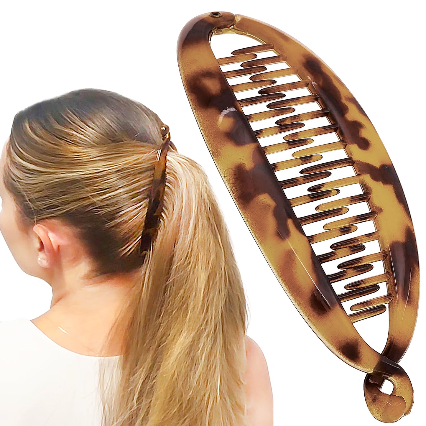 Camila Paris CP1578 French Large Banana Clip Hair Comb, Classic Banana Clips Hair for Thick Hair Ponytail Holder Interlocking Styling Clips for Women