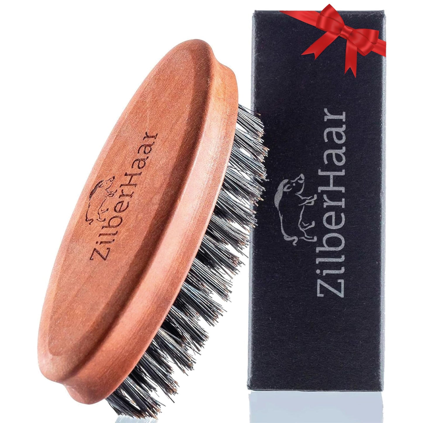 ZilberHaar Pocket Mustache and Beard Brush - Stiff Boar Bristles Small Brush - Perfect Beard Grooming Tool - Relieves beard itch - Short and Medium