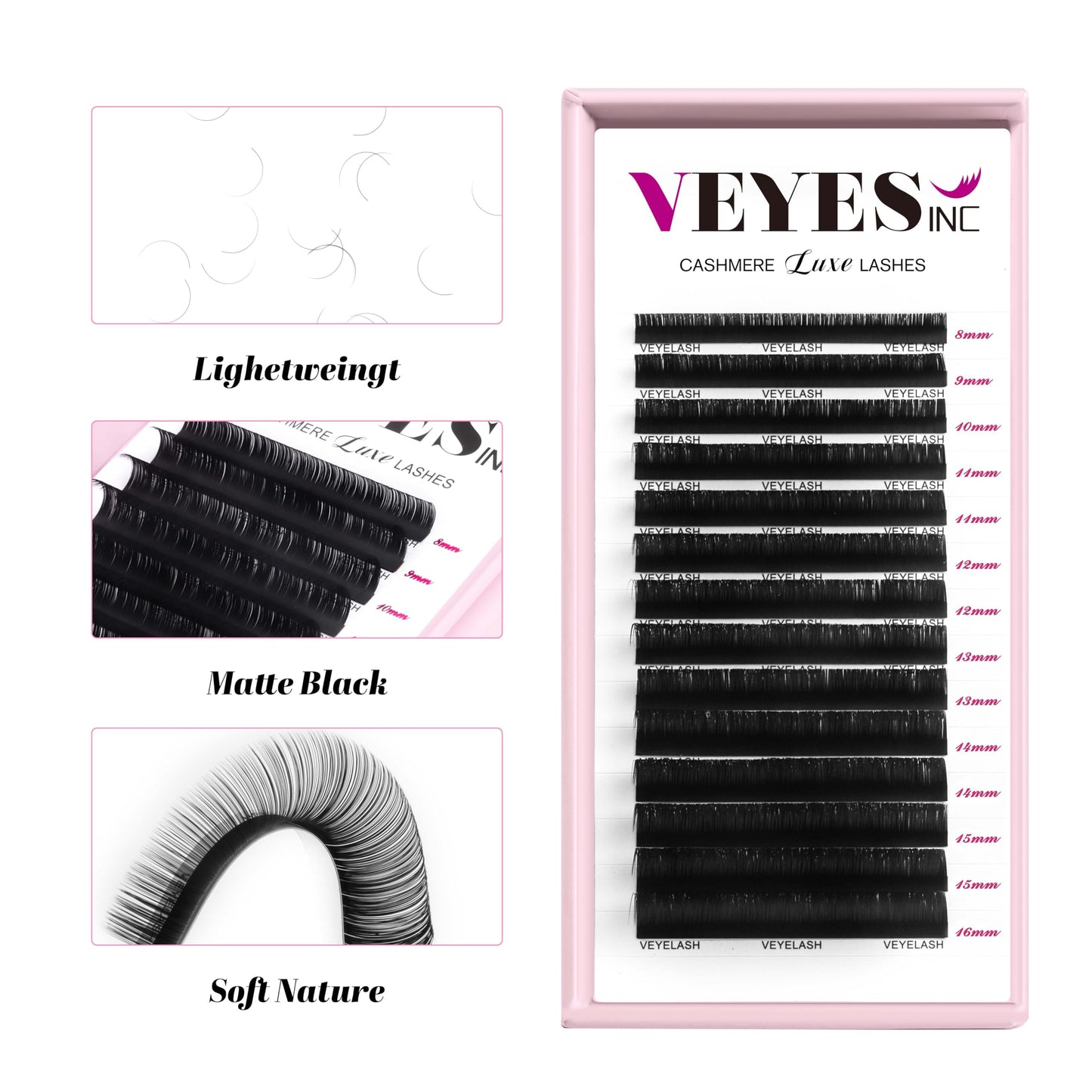 VEYES INC Cashmere Luxe Lashes - Tapered Tips Volume Lash Extension Trays B/C/CC/D/M/J Curl, 0.03-0.05, 8-17mm | Matte Black Professional Eyelash Beauty and Personal Care VEYES INC