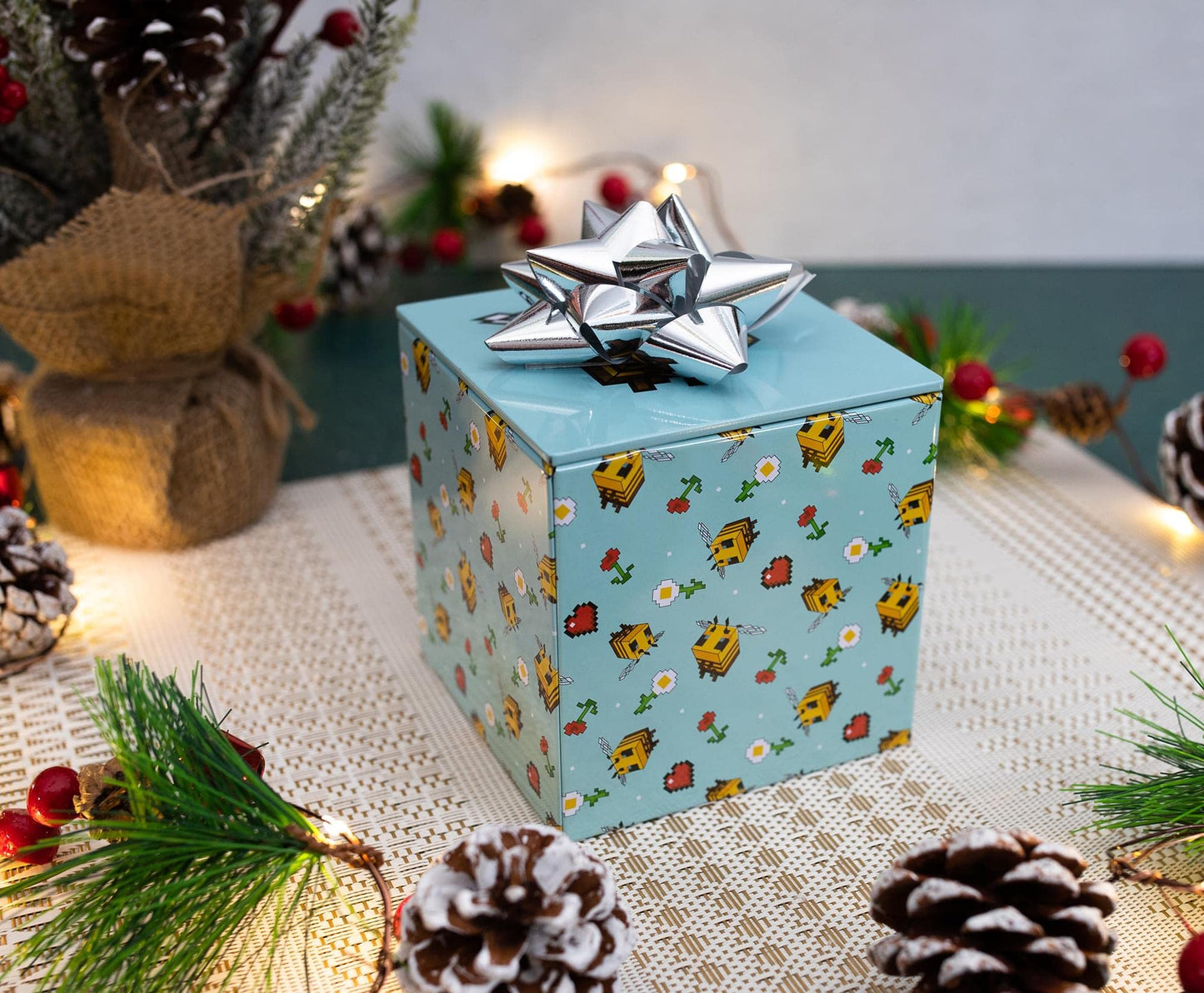 MINECRAFT Bee Pattern 4-Inch Tin Storage Box Cube Organizer with Lid | Basket Container, Cubby Cube Closet Organizer, Home Decor Playroom Accessories…