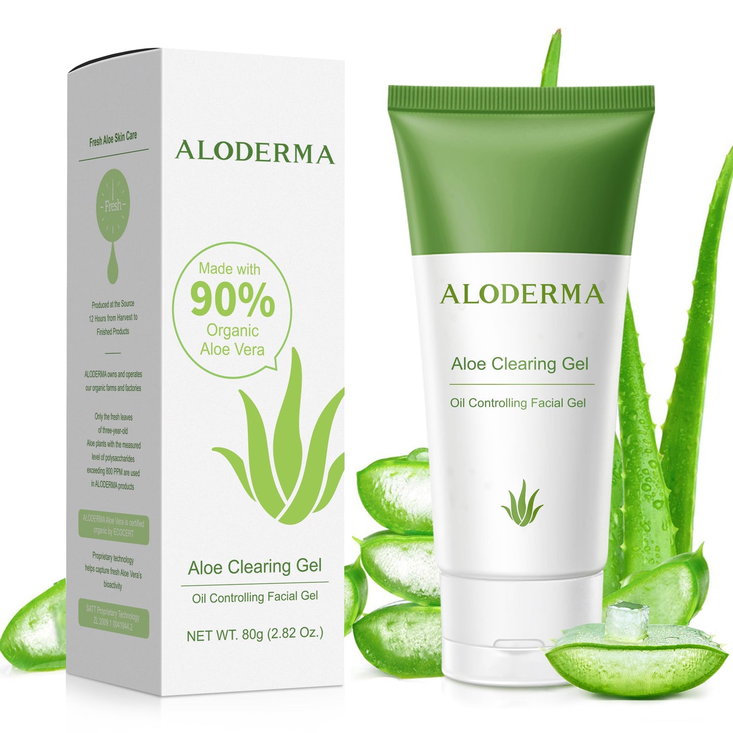 Aloderma Aloe Clearing Gel for Clear Complexion with 90% Organic AloeVera - Moisturizing, Oil Controlling Facial Lotion with Allantoin, Wintergreen