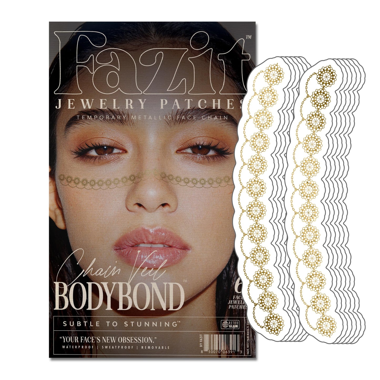 Fazit Makeup Patches - Chain Veil Bodybond - Glow Up Make-Up Patches - Cute Glitter Makeup Accessories for Women - Cosmetic Glitter for Face