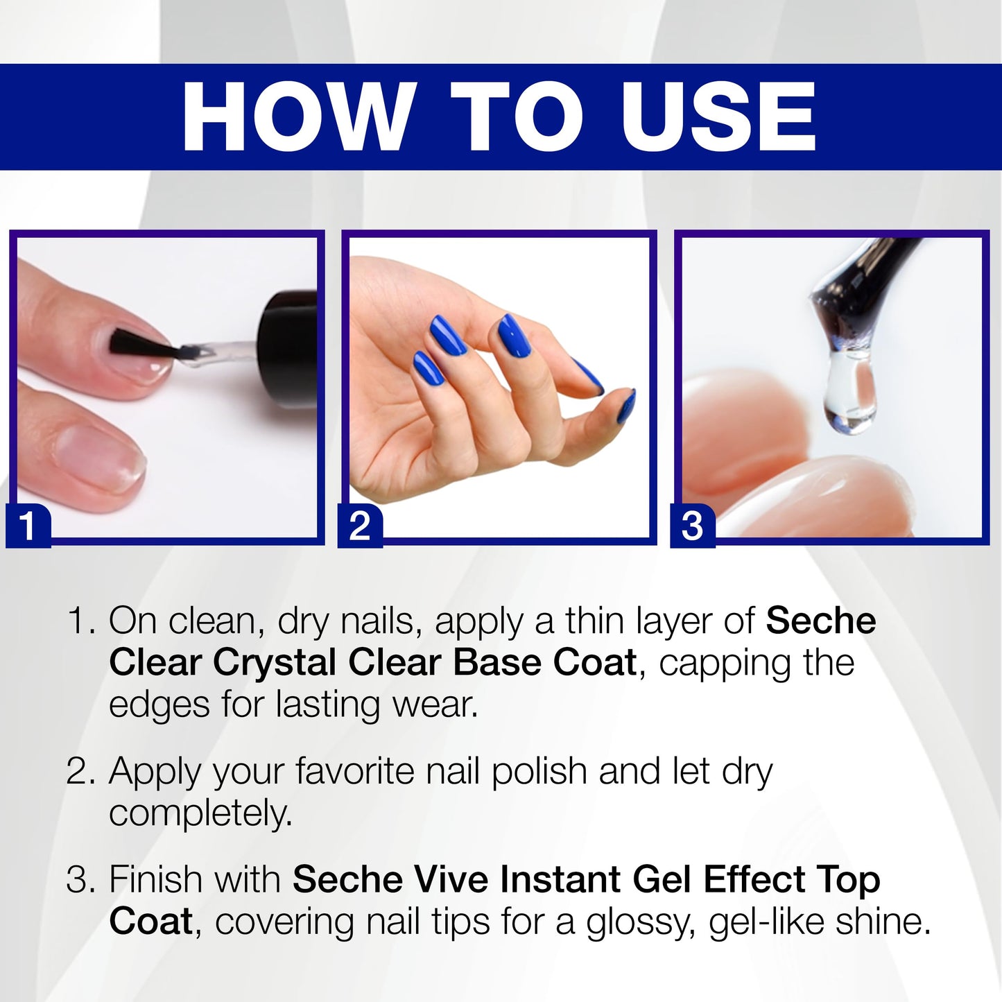 Seche Clear/Vive Base Coat and Gel Top Coat Duo Pack - Nail Strengthening & Long-Lasting High Shine, Top Coat Gel Nail Polish, Manicure Set, 14 mL