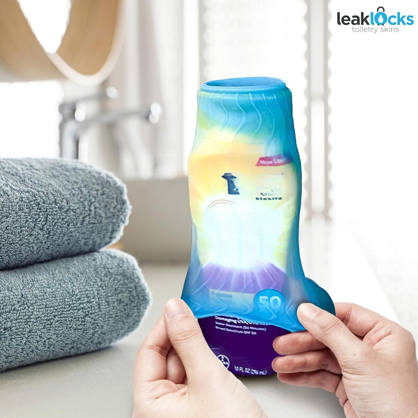LeakLocks Toiletry Skins – Reusable Elastic Sleeves for Leak-Proofing Travel Containers, Fits Standard & Travel Size Toiletries in Luggage & Bags