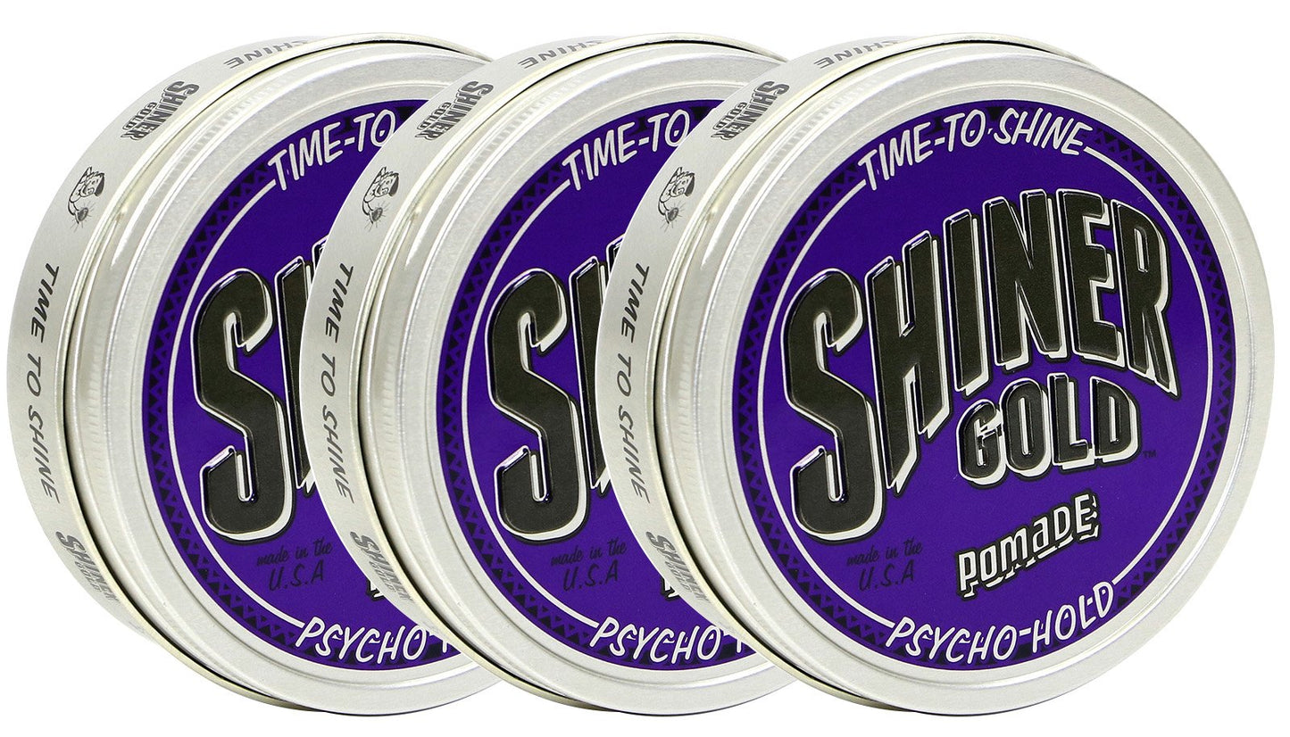 Shiner Gold Psycho Hold Pomade | Extreme Hold | High Shine | Water-based | Coconut Scent, 4oz. Pack of 3