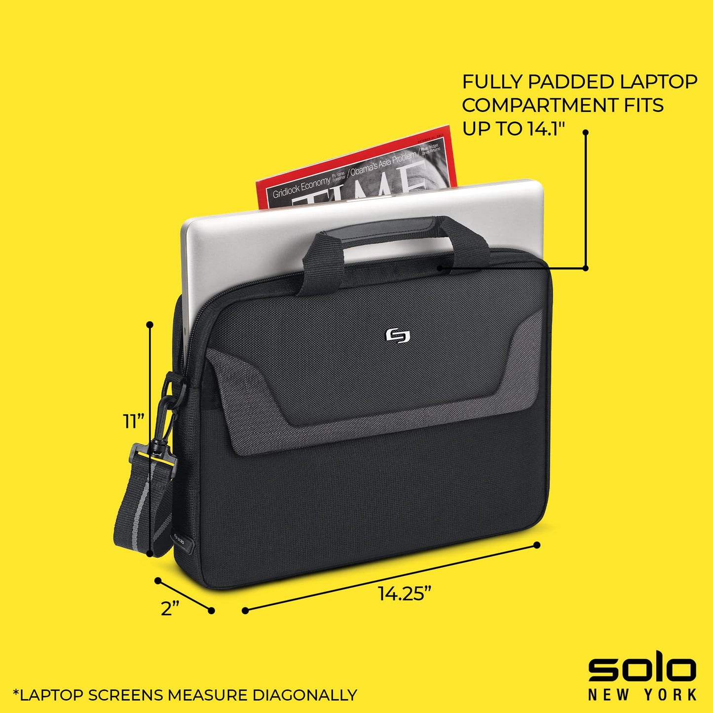 Solo New York Briefcase - Laptop Carrying Bag for Women & Men, Brief for Travel & Work, Full Length Front Pocket, Adjustable Shoulder Strap, Fits 14"