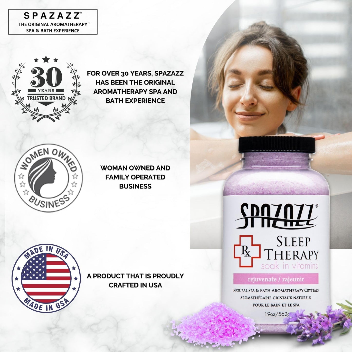 Spazazz Aromatherapy Salt Crystals 19oz - Sleep Therapy - Hot Tub & Bath Soak - Spazazz Hot Tub Crystals are Oil-Free & Safe for All Spas Beauty and Personal Care Spazazz