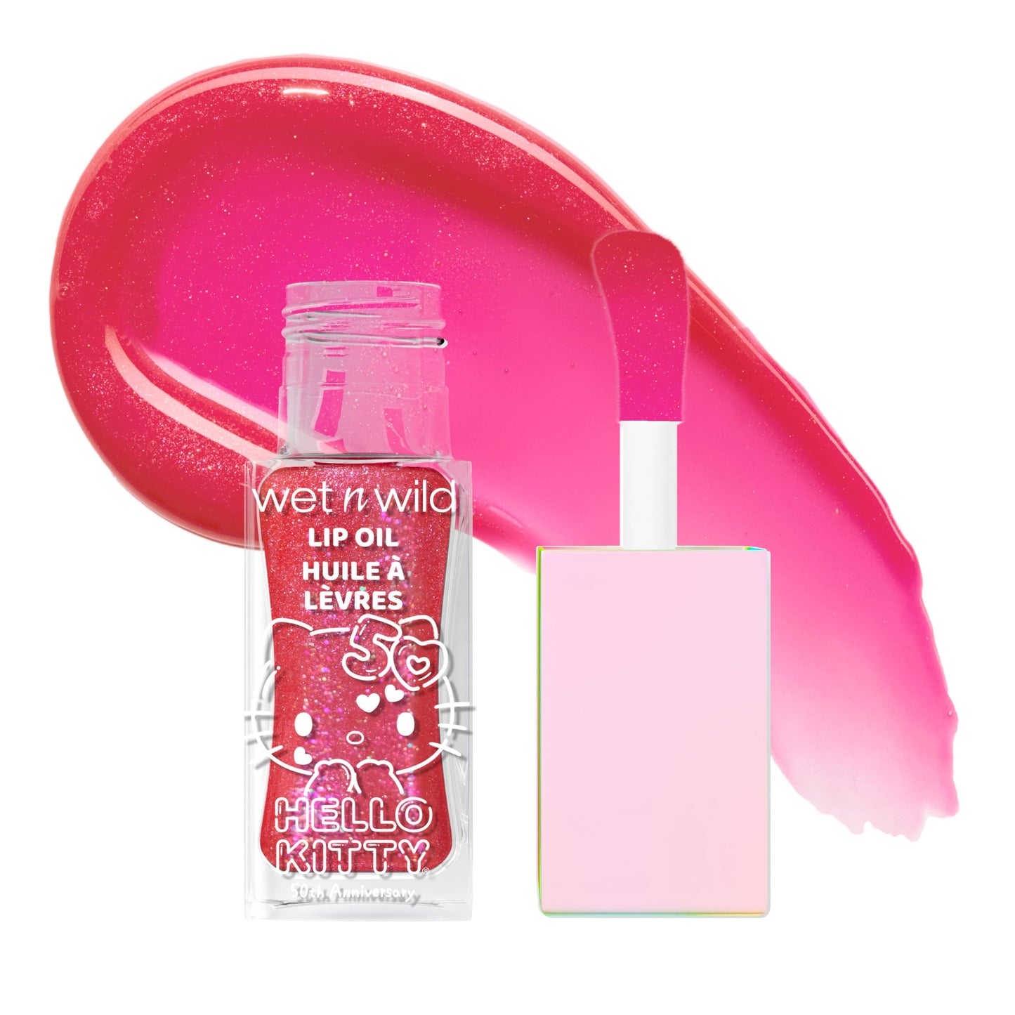 wet n wild Hello Kitty Glitter Lip Oil, New 10 Oil Infused Formula, Warm Apple Pie Lightly Scented, Sparkly Bold Colors, Cruelty-Free & Vegan -