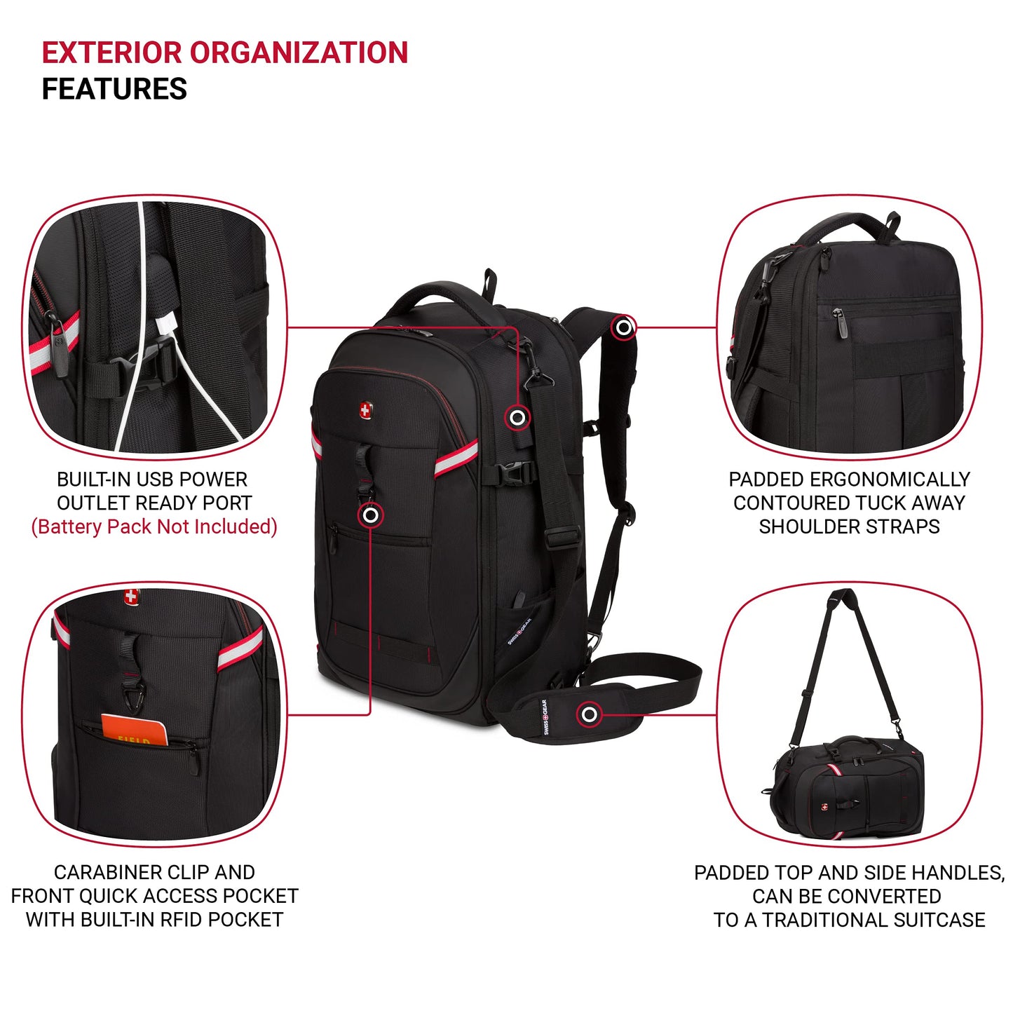 SwissGear Hybrid 45L Travel Backpack, Fits 17 inch Laptop, Men's and Women's, Black