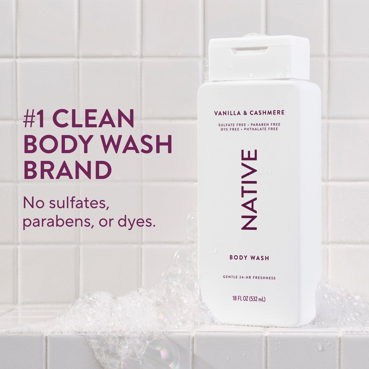 Native Body Wash Contains Naturally Derived Ingredients | For Women & Men, Sulfate, Paraben, & Dye Free Leaving Skin Soft and Hydrated |Vanilla