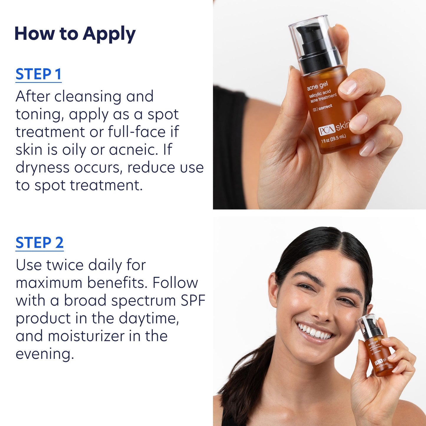 PCA SKIN Acne Gel, Acne Spot Treatment, 2% Salicylic Acid Serum, Anti Acne Serum, Evens Skin Tone, 1 fl oz Pump