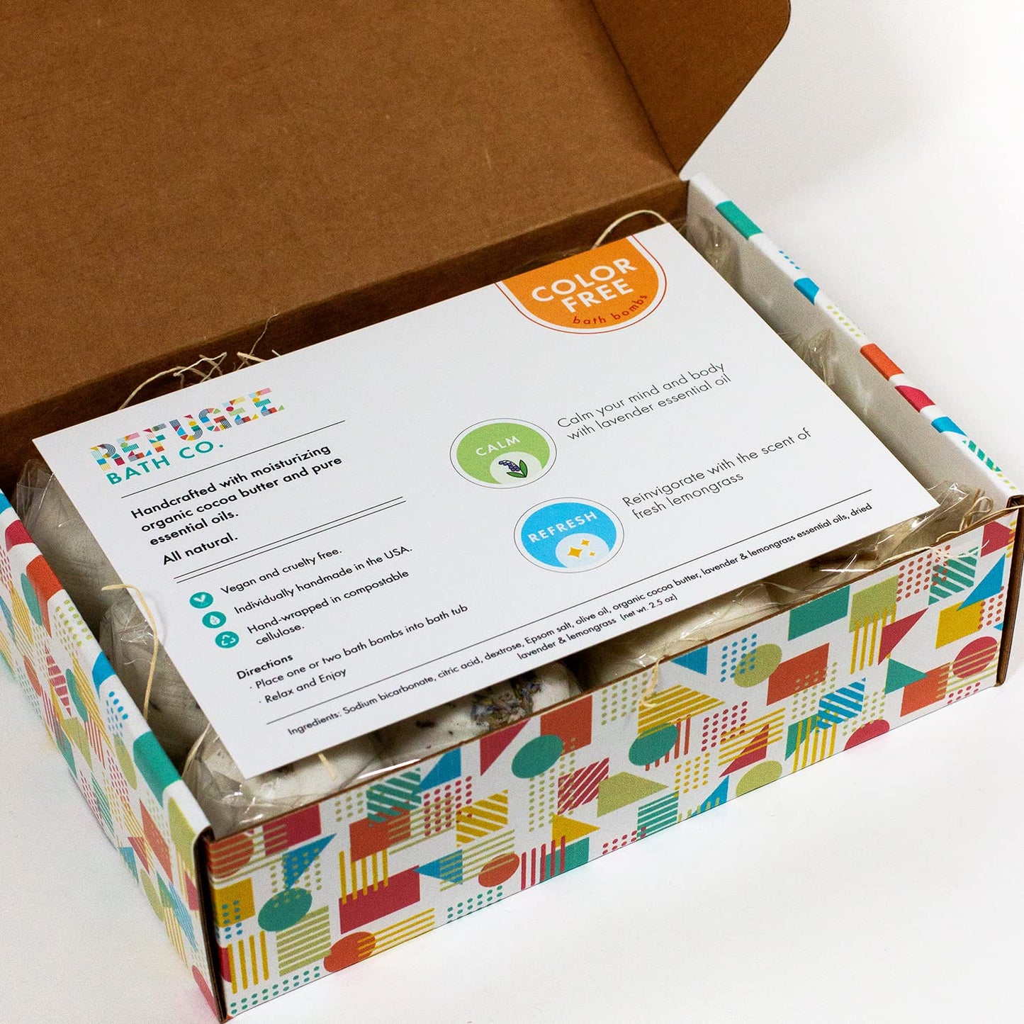 Refugee Bath Co. Variety Pack Bath Bombs, Color-Free Calm and Refresh Scents, 2.5 oz, Support Refugee Employment in The USA