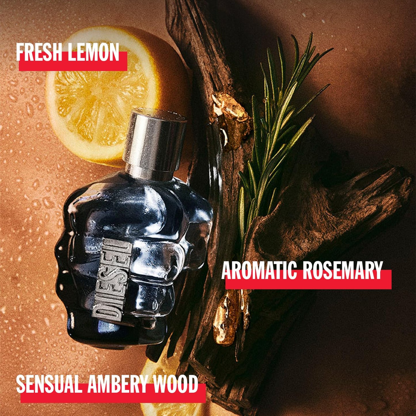 Diesel Only the Brave Eau de Toilette Spray Cologne for Men, Notes of Lemon, Rosemary, and Sensual Ambery Wood, Fresh and Powerful Fragrance