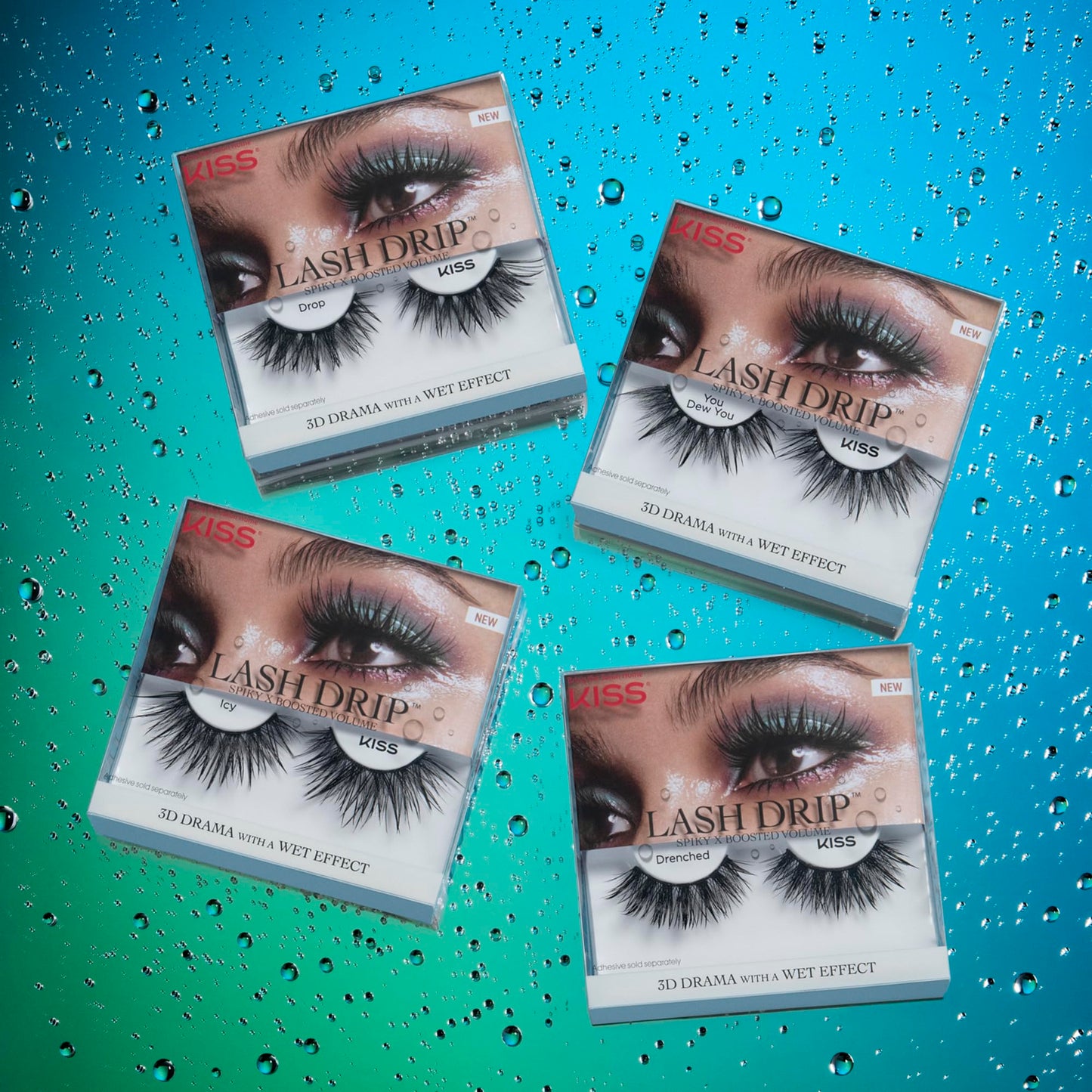KISS Lash Drip False Eyelashes, Spiky X Boosted Volume, Unique Wet Look Hydrated Effect, Multi-Length Rewearable Fake Eyelashes, Wispy Crisscross Lash