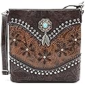 Western Style Tooled Leather Feather Crossbody Handbags Clutch Purse Women Country Everyday Shoulder Bag (Coffee)