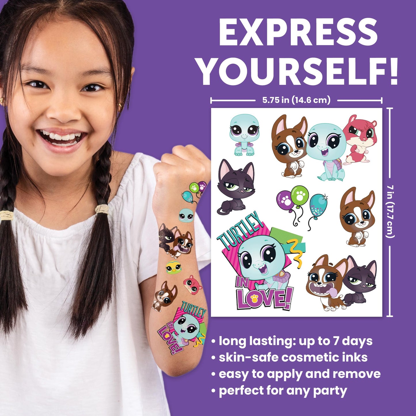 Littlest Pet Shop Temporary Tattoos for Kids [50 pack]. Made in the USA w Certified Safe Ink. Kids Birthday Party Supplies and Party Favors Kit. Bulk Beauty and Personal Care Savvi