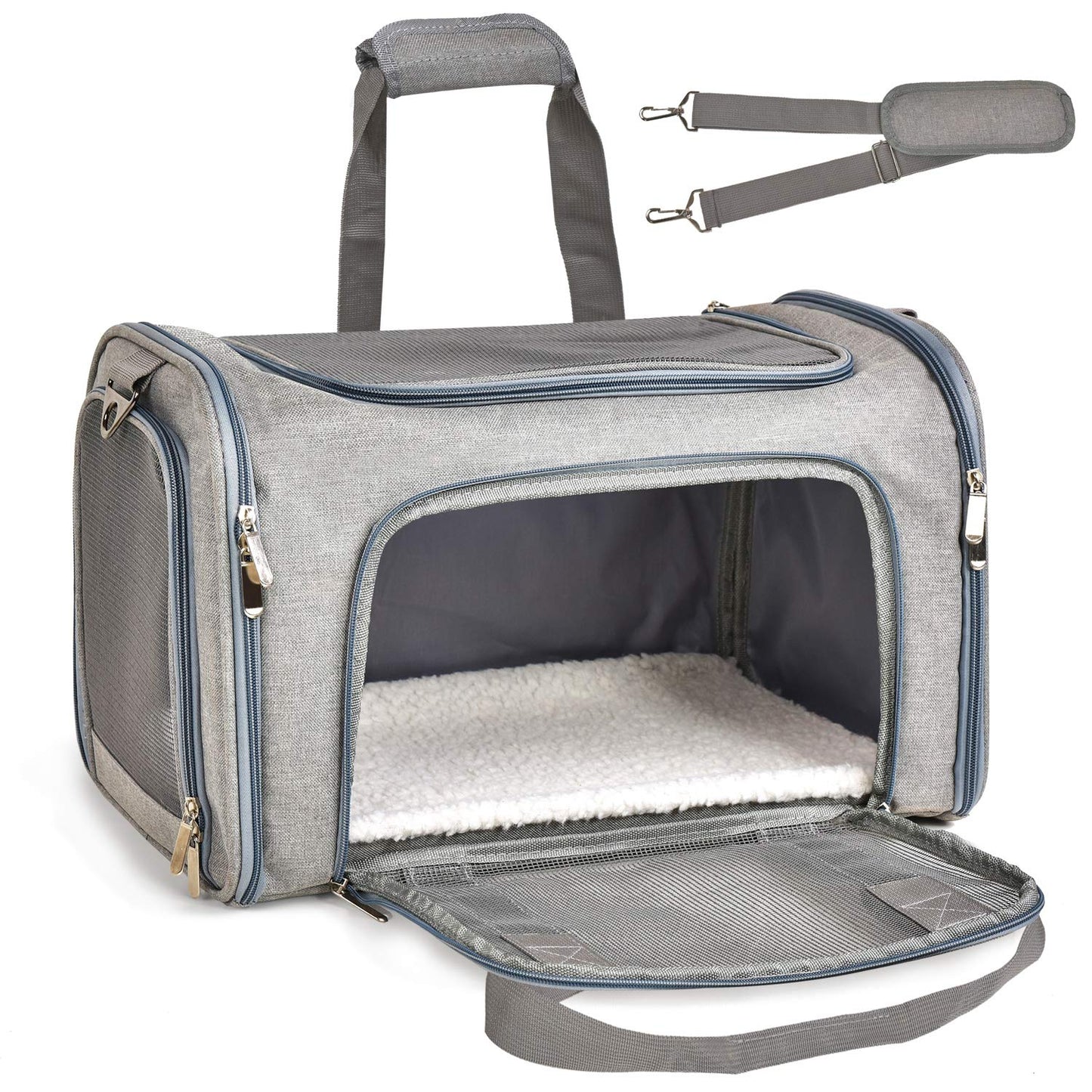Henkelion TSA Approved Pet Carrier – Soft, Collapsible Travel Bag for Small Dogs & Cats up to 15lbs, Waterproof, Grey