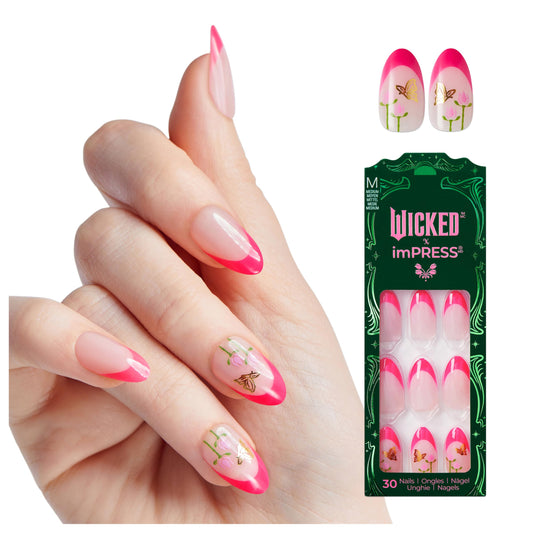 WICKED X imPRESS Press On Nails, New Improved Adhesive, Up To 10 Day Hold, ‘Unlikely Friendship’, Pink, Medium Almond, Includes 30 Fake Nails, 1 Prep Beauty & Personal Care imPRESS