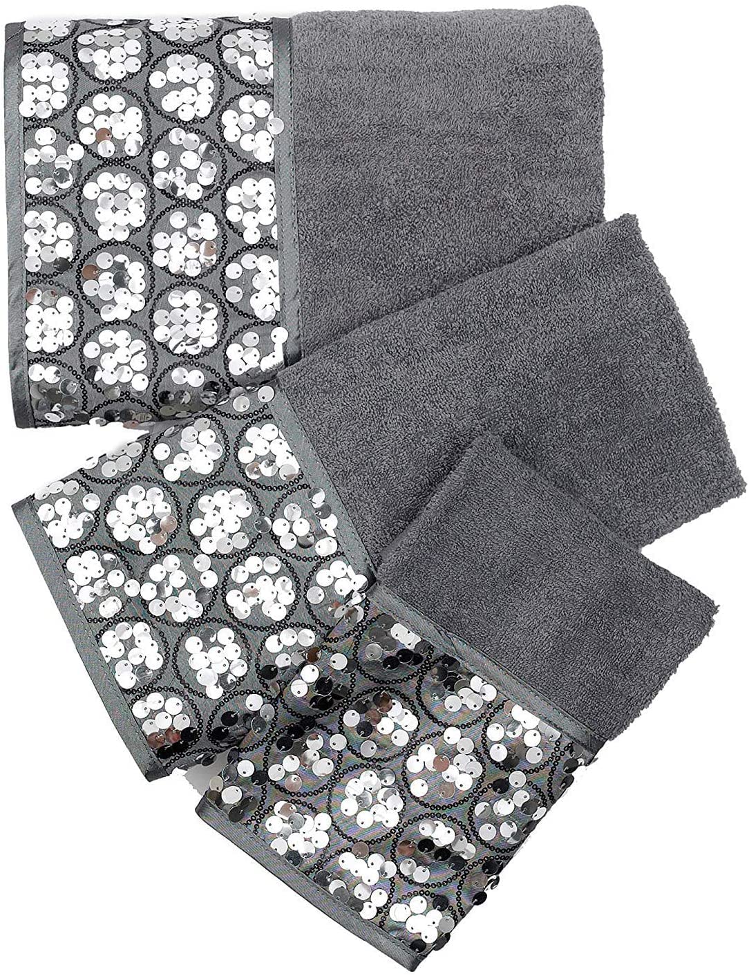 Popular Bath Sinatra Modern 3-Piece Bathroom Towel Set - Bath, Hand, and Wash Towels - Luxury Contemporary Decor With Bling Mosaic Glass Silver…