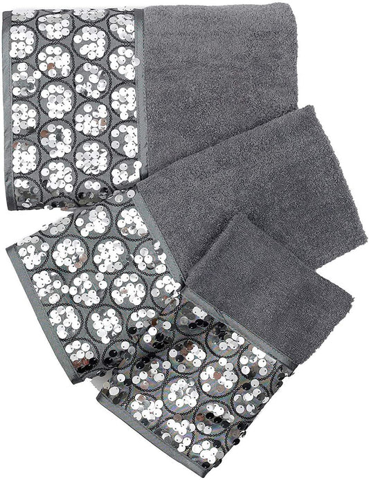 Popular Bath Sinatra Modern 3-Piece Bathroom Towel Set - Bath, Hand, and Wash Towels - Luxury Contemporary Decor With Bling Mosaic Glass Silver…