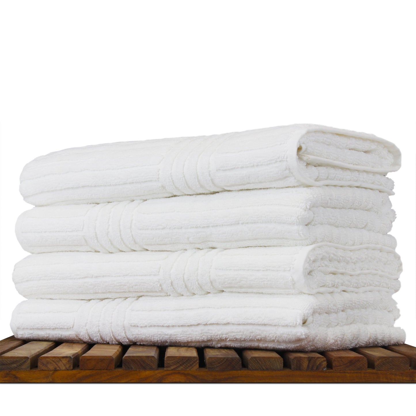 BC Bare Cotton Luxury Hotel & Spa 100% Natural Turkish Cotton Ribbed Channel Pattern Bath Towel (Set of 4), White (852-1501-01)
