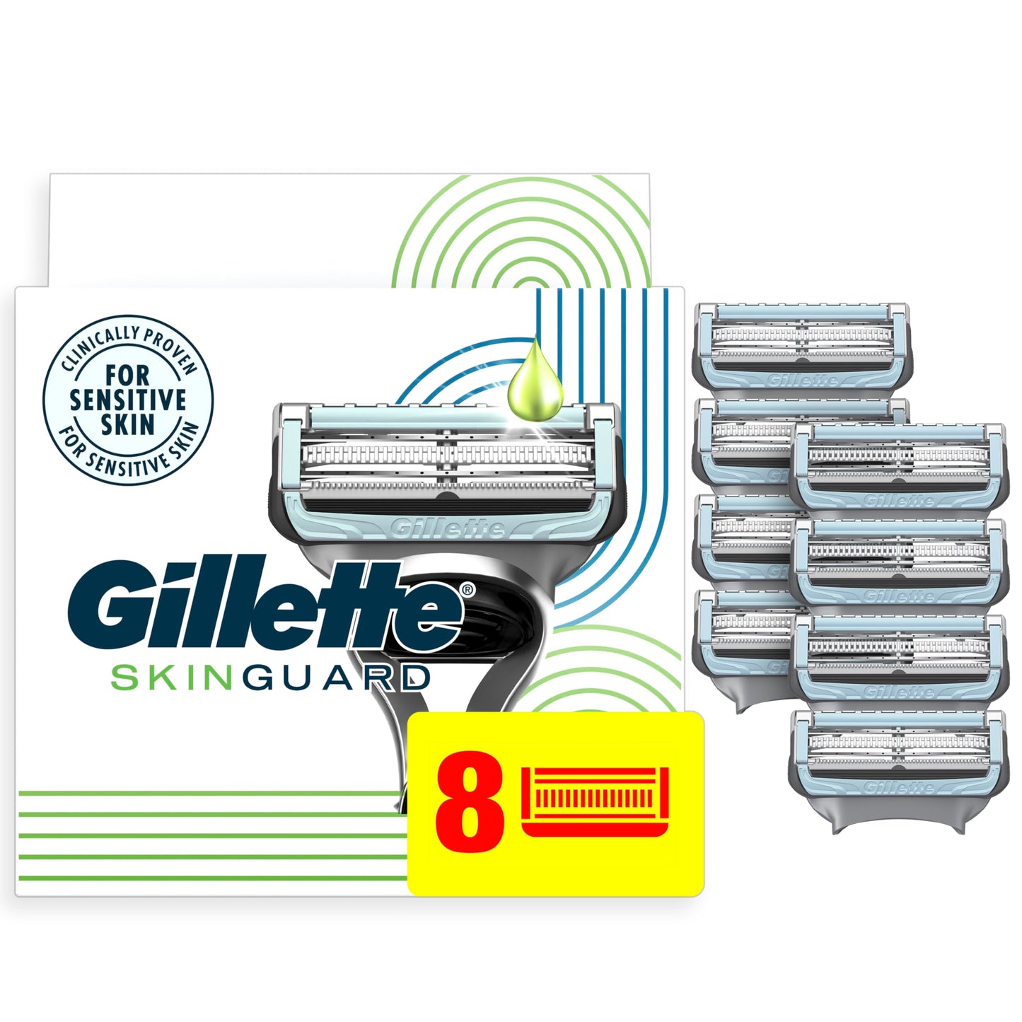 Gillette SkinGuard Razor Blade Refills for Men, 2 Blade Cartridge, SkinGuard for Sensitive Skin, Lubrication, Fits SkinGuard Razor Handles, 8 Count Beauty and Personal Care Gillette