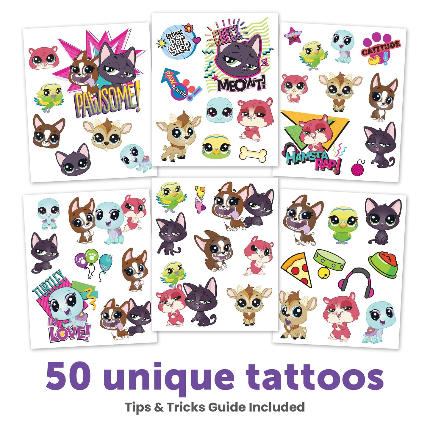 Littlest Pet Shop Temporary Tattoos for Kids [50 pack]. Made in the USA w Certified Safe Ink. Kids Birthday Party Supplies and Party Favors Kit. Bulk Beauty and Personal Care Savvi