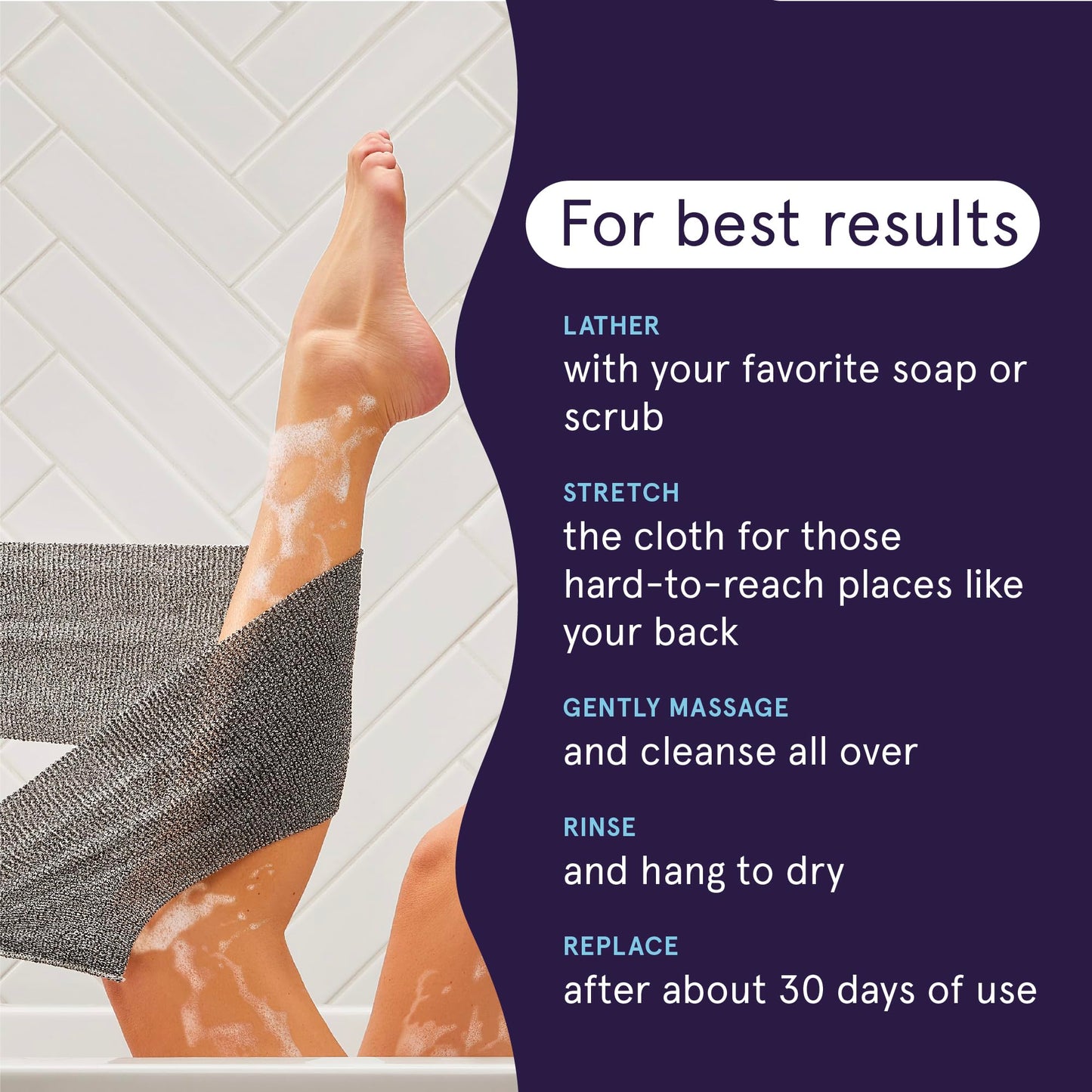 Cleanlogic Body Exfoliating Cloth, Stretchy Detox Charcoal Infused Exfoliator Bath and Shower Washcloths, Reusable Daily Skincare Tool, 3 Count Value