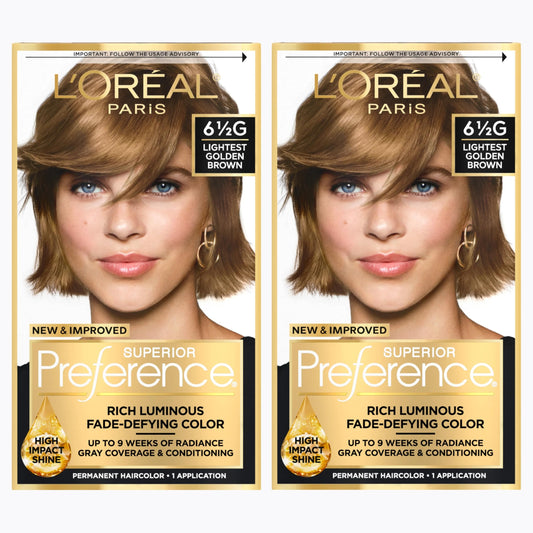 L'Oreal Paris Superior Preference Luminous Fade-Defying Permanent Hair Color, Hair Dye For Up to 9 Weeks of Radiance, Lightest Golden Brown 6.5G, 1