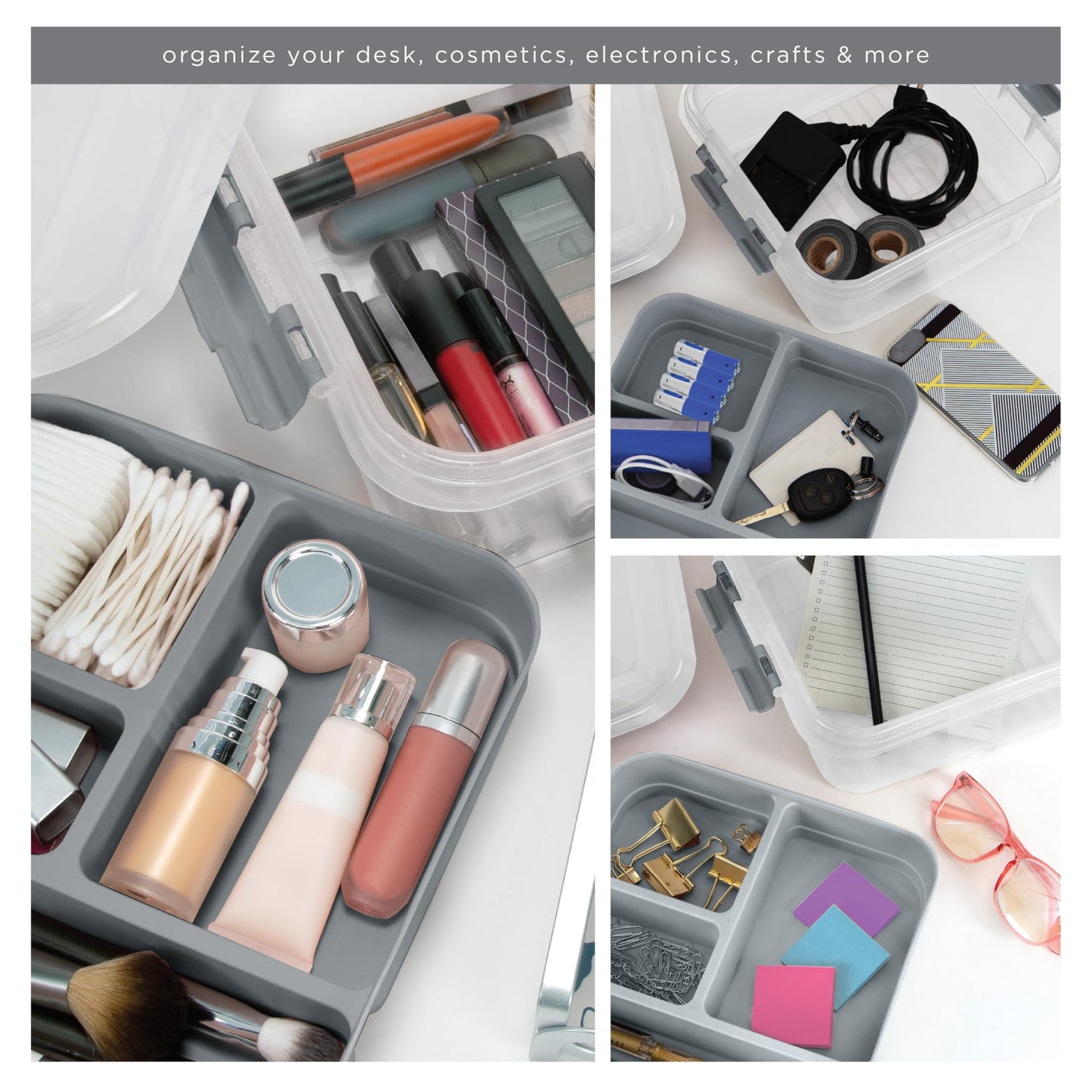 Simplify 5 Compartment Gift Supply Storage Box | 2 Tier Box | Red | Clear Top Lid | Dimensions: 9.5"x 9.5"x 4.5" | Snap Handle| Storage | Wrapping…