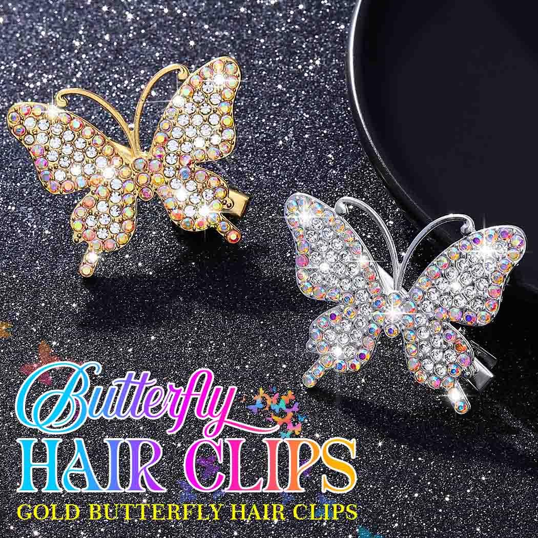 BARTOSI Butterfly Hair Clips Sparkly Rhinestone Hair Barrettes Butterflies Hair Accessories for Women and Girls (Pack of 2)