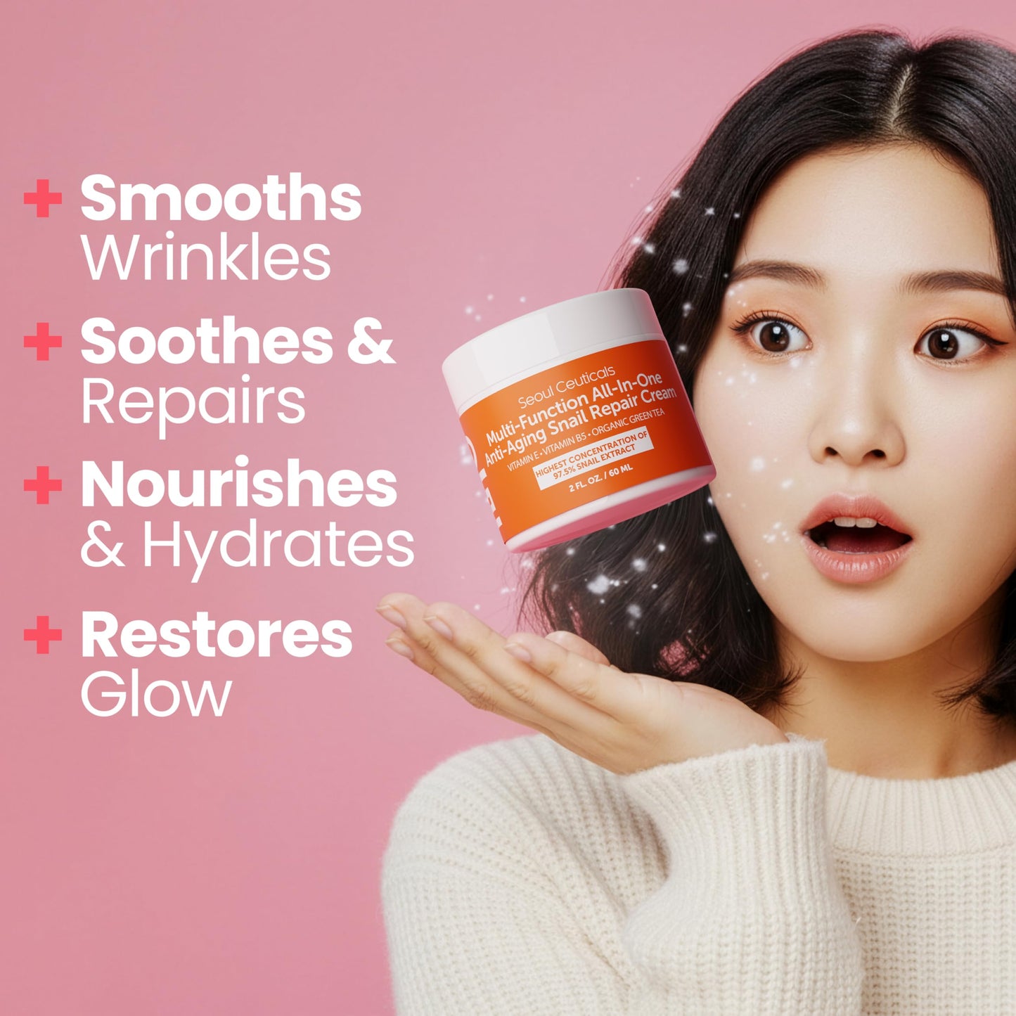 SeoulCeuticals Snail Mucin Moisturizer 97.5% - Korean Skin Care Snail Repair Cream - Day & Night Anti Aging K Beauty Skincare Cruelty Free 2oz Beauty and Personal Care SeoulCeuticals