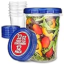 Stock Your Home 32 oz Plastic Containers with Twist Top Lids (12 Pack), Quart Freezer Containers for Leftover Food, Airtight Reusable Soup…