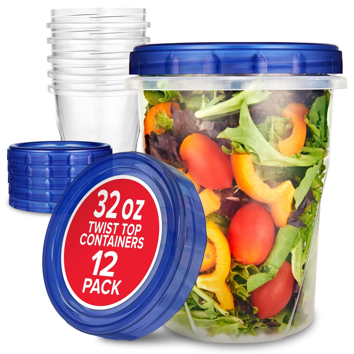 Stock Your Home 32 oz Plastic Containers with Twist Top Lids (12 Pack), Quart Freezer Containers for Leftover Food, Airtight Reusable Soup…