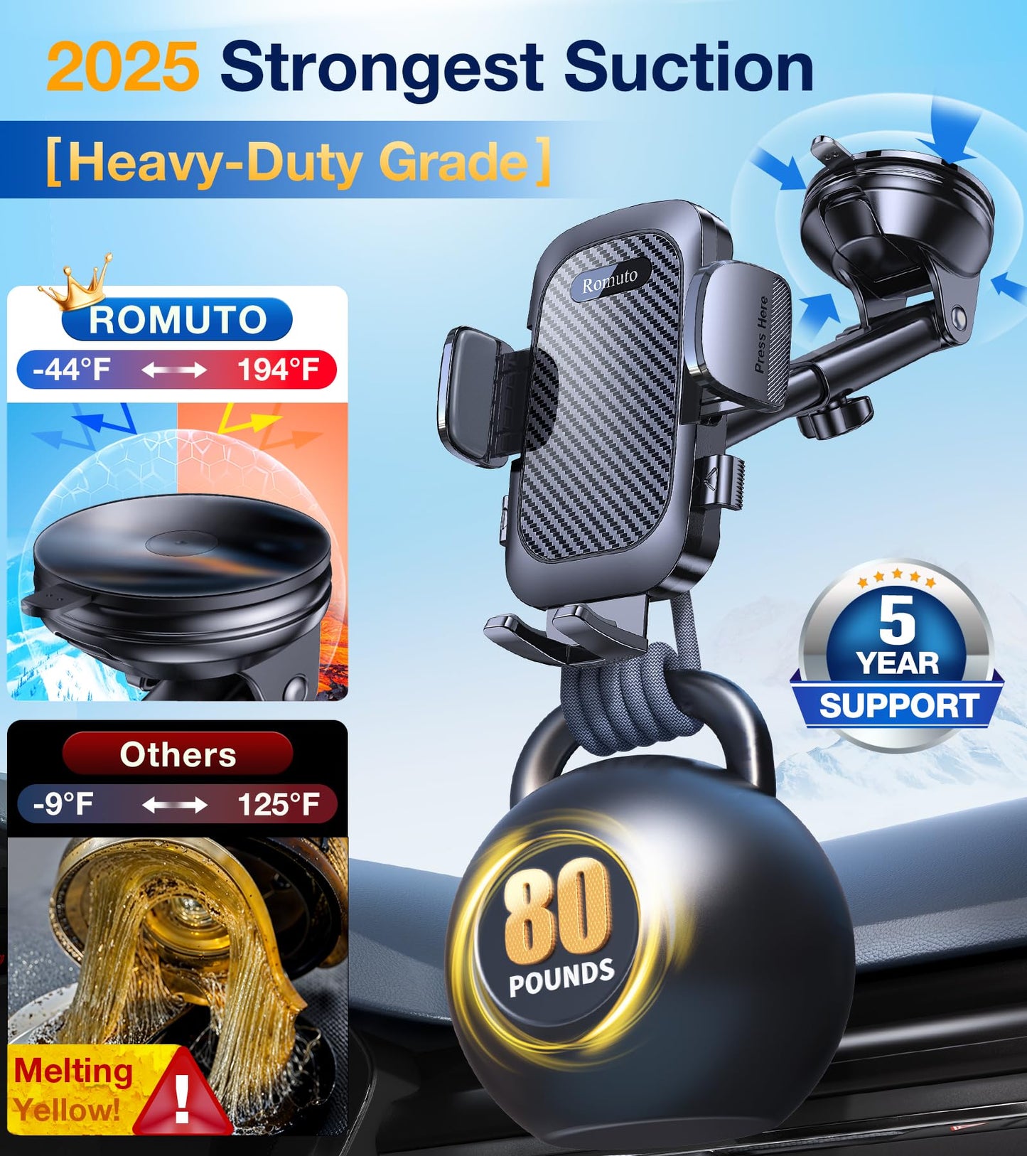 Romuto Phone Holders for Your Car Phone Holder Mount【Super Suction】Cell Phone Mount for Car Accessories for Women Men Dashboard/Windshield/Vent Truck…