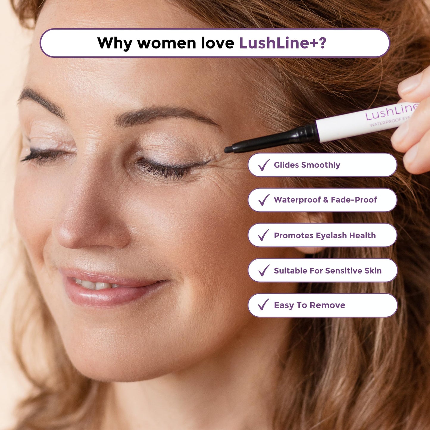 Rumi Cosmetiques LushLine+ Waterproof Eyeliner Pencil For Older Women - Smudge Proof, Long-Lasting, Non Toxic, Soft Glide - Safe For Sensitive Eyes…