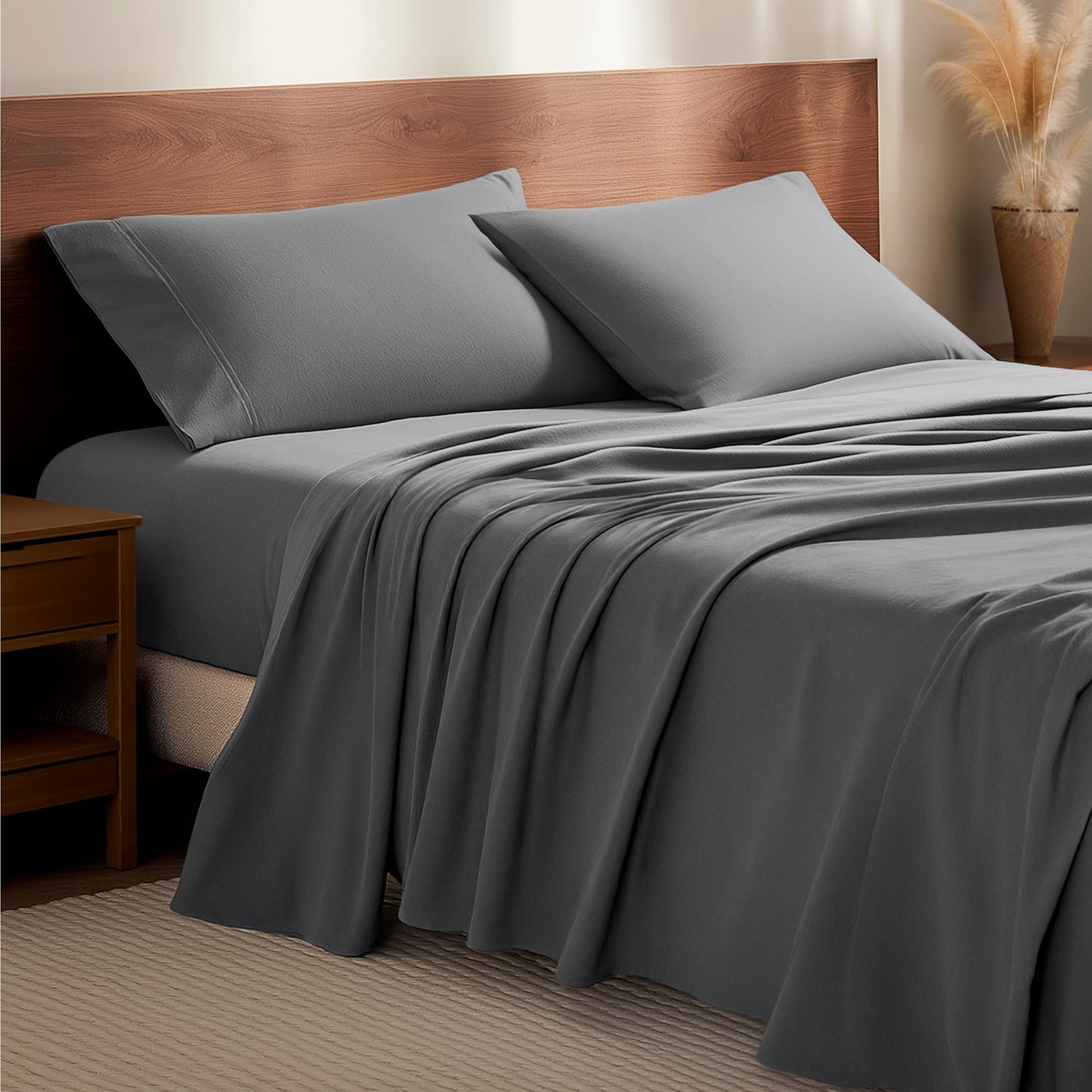 Bare Home Flannel Sheet Set 100% Cotton, Velvety Soft Heavyweight - Double Brushed Flannel - Deep Pocket (King, Grey)