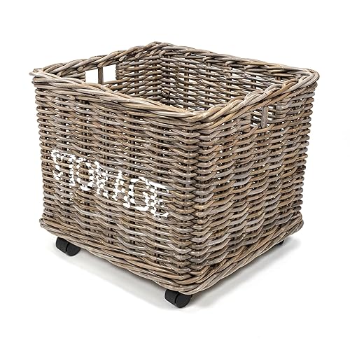 happimess BSK1001A Yael Coastal Hand-Woven "STORAGE" Rattan Basket with Wheels and Handles for Storage and Decoration in Bedroom, Living Room…