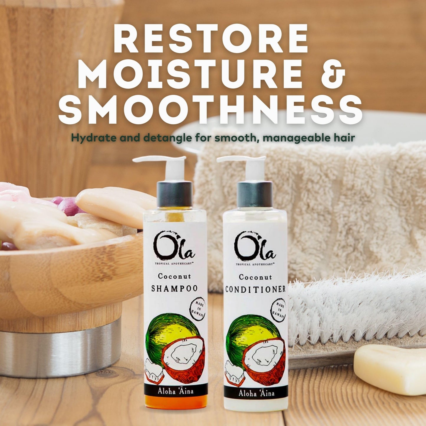 Ola Tropical Apothecary Coconut Organic Shampoo and Conditioner Hair Pair Combo - 8 fl oz each