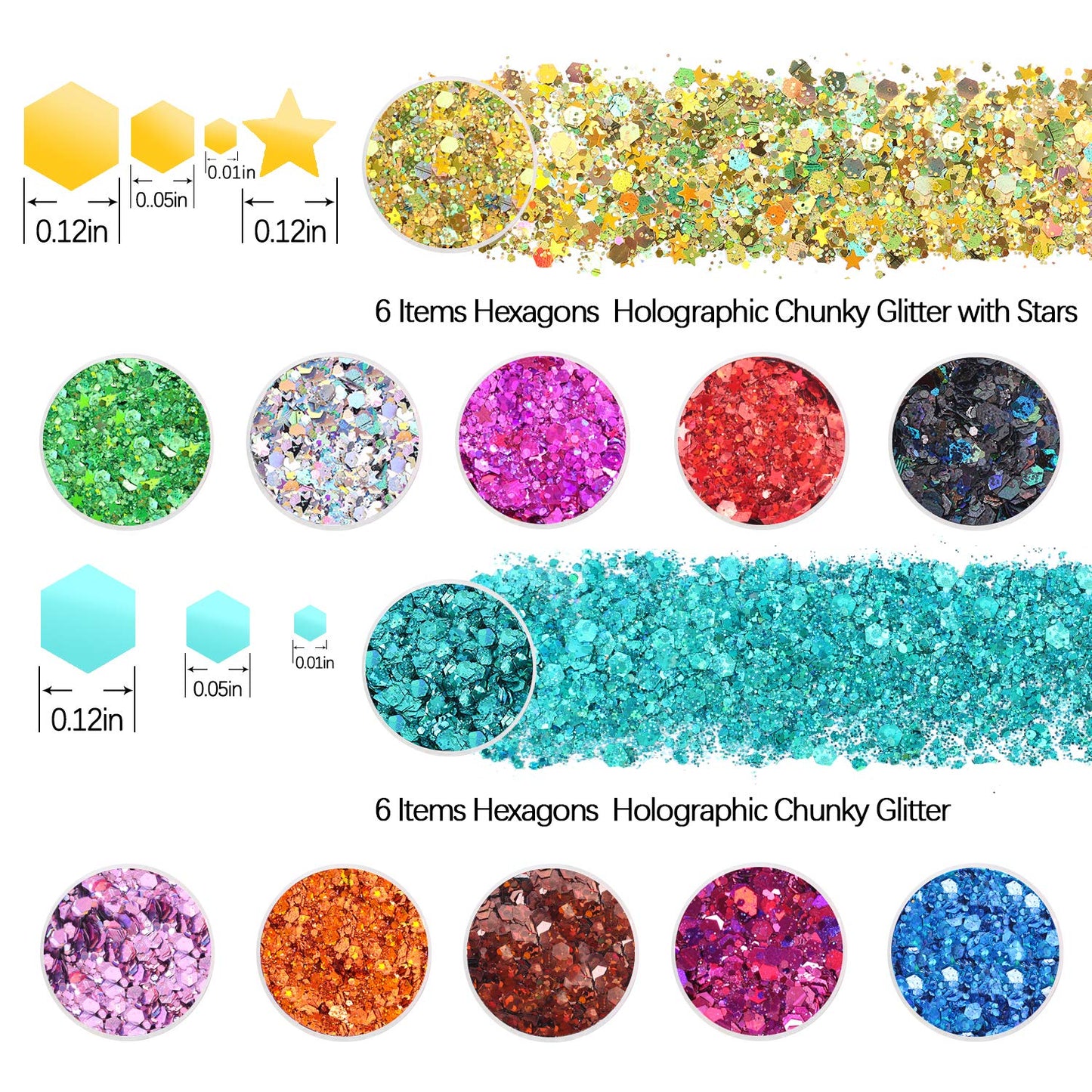 Extra Fine Glitter Powder for Craft, 24 Colors Holographic Cosmetic Laser Glitter for Nail Body Eye Hair Face Lip Gloss, Iridescent Glitter Powder