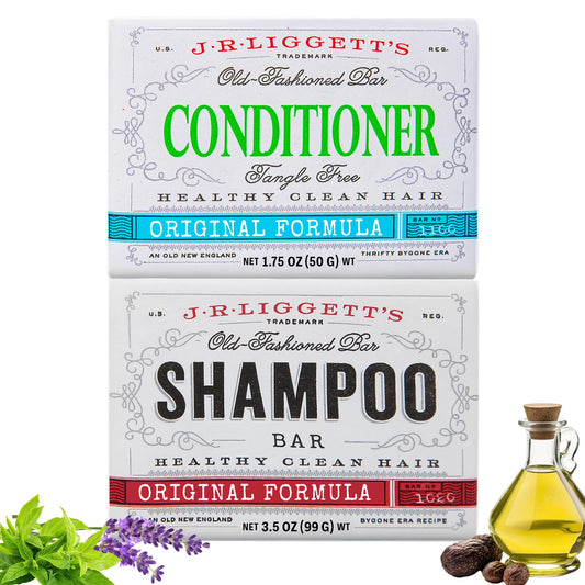 J.R.LIGGETT'S Original Formula Shampoo Bar and Conditioner Bar 2-Pack, All-Natural, Plant-Based Solid Hair Care Set, Sulfate-Free, 3.5 oz Shampoo