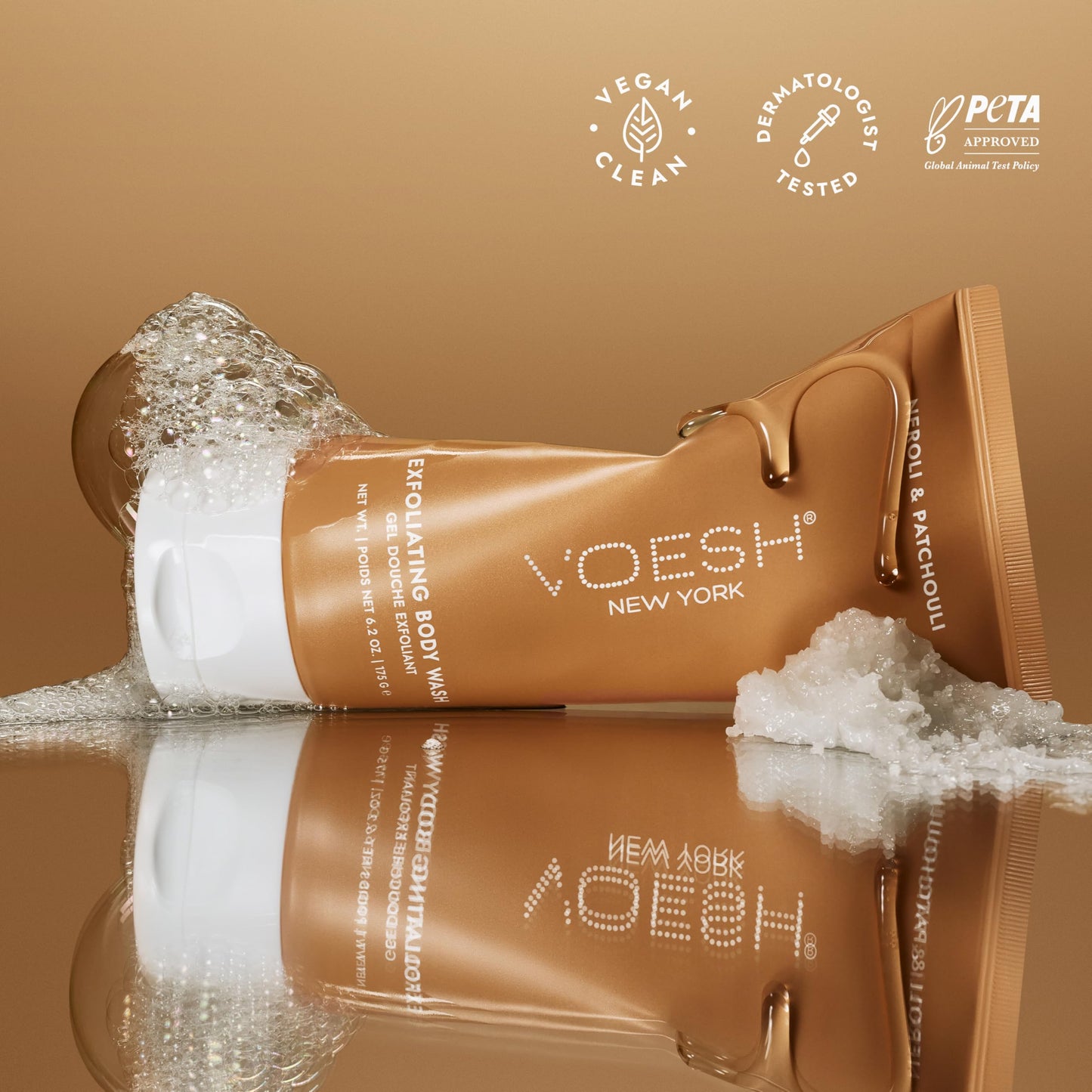 VOESH Sugar Scrub & Exfoliating Body Wash with Plant-Derived AHAs & Vegan Probiotics, K-Beauty Korean Skincare - Neroli & Patchouli
