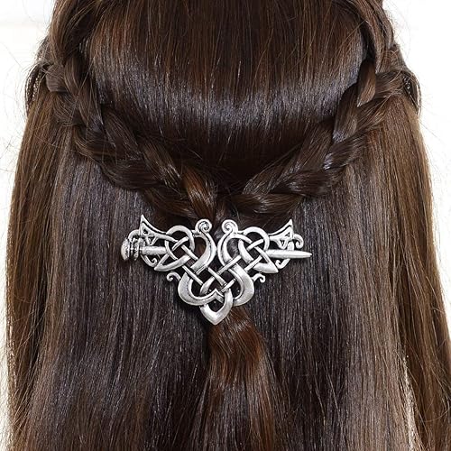 Viking Celtic Hair Sticks Hairpin-Viking Hair Clip Men Antique Silver Hair Sticks Hairpin Triangle Clips for Long Hair Stick Slide Irish Hair