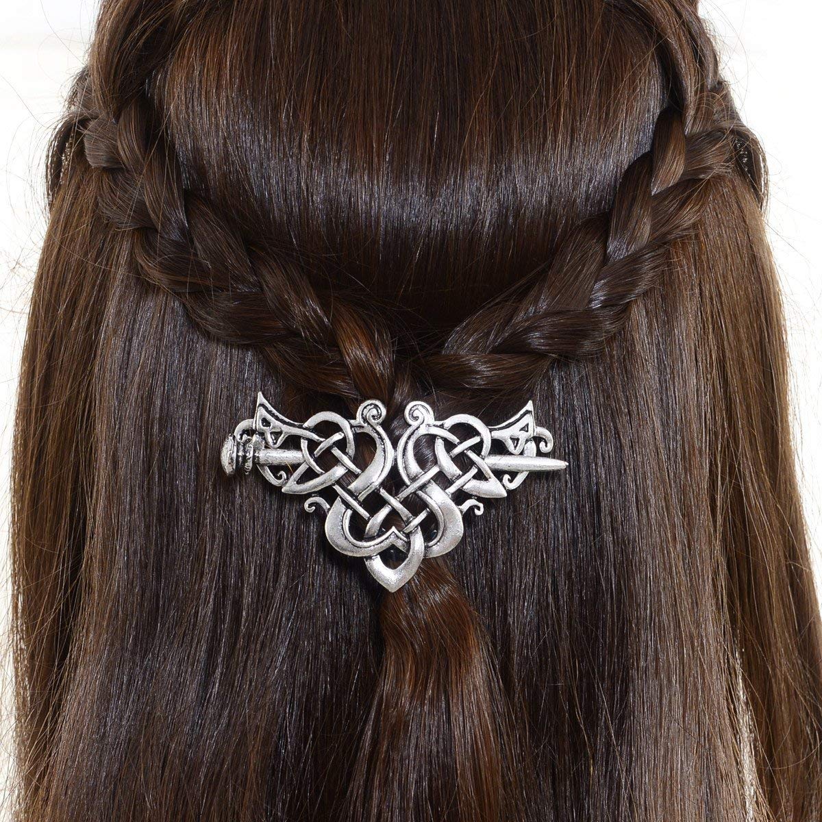 Viking Celtic Hair Sticks Hairpin-Viking Hair Clip Men Antique Silver Hair Sticks Hairpin Triangle Clips for Long Hair Stick Slide Irish Hair