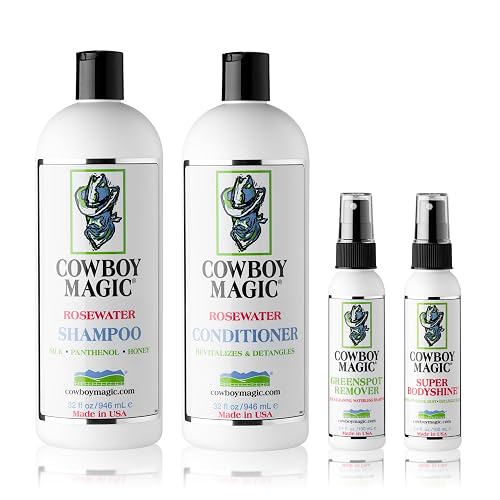 Cowboy Magic Show Ready LIMITED EDITION Box Set - 32 Oz Rosewater Shampoo, 32 Oz Conditioner, 4 Oz Greenspot Remover, 4 Oz Superbody Shine, and Bonus