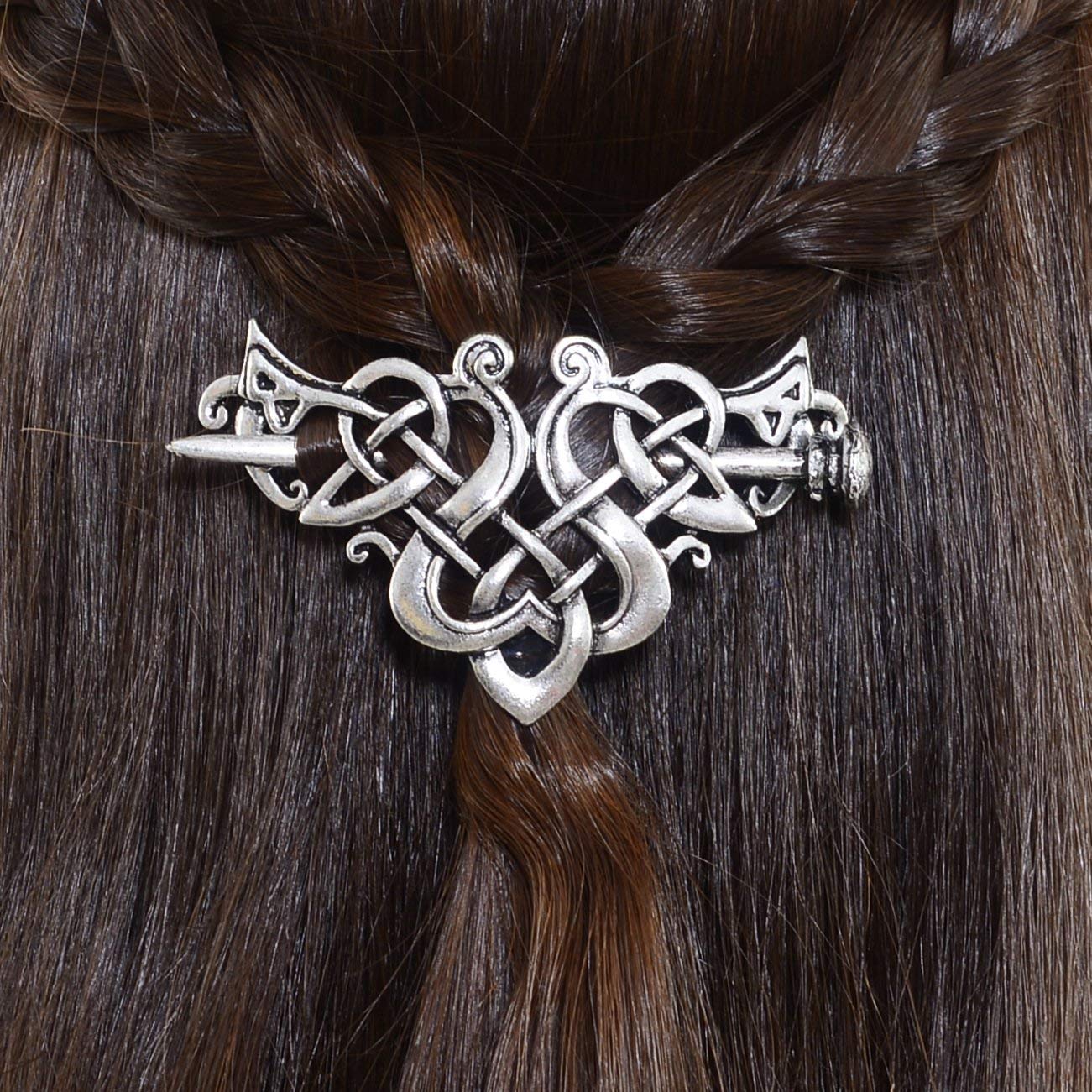 Viking Celtic Hair Sticks Hairpin-Viking Hair Clip Men Antique Silver Hair Sticks Hairpin Triangle Clips for Long Hair Stick Slide Irish Hair