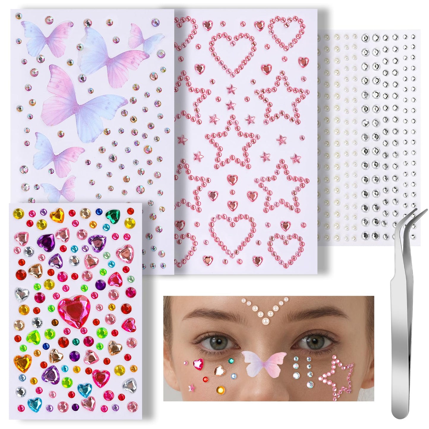 Teenitor Self Adhesive Gems Face Gems for Makeup, Self Adhesive Festival Jewels, Hair Gems, 4 Sheets Face, Eye, Makeup, Body Rhinestone Stickers Beauty and Personal Care Teenitor